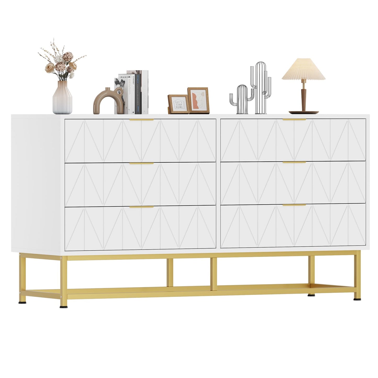 6 Drawer Dresser for Bedroom with Metal Legs, Storage Chest Cabinet Organizer for Living Room,Hallway,Entryway - White