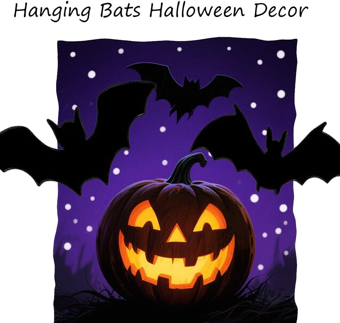 3D Bat Design Led Decoration, Halloween Bats Wall Decor, Hanging Bats Halloween Decor, Light-Up Wall/Window Clings–Flashing 3D Lighted Bat Sticky for Halloweens Indoor & Outdoor (24PCS-LED)