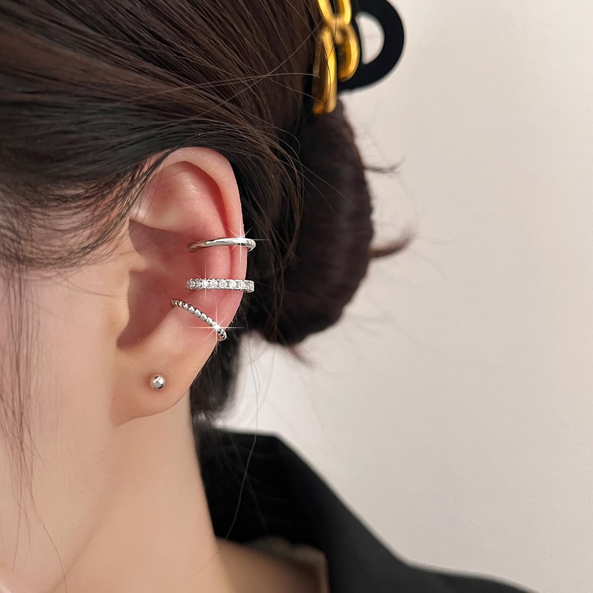 3PCS Ear Cuff Silver Cuffs Earrings for Women Teen Trendy Non Piercing Hypoallergenic Cubic Zirconia Earrings Set Jewelry Gifts - Silver