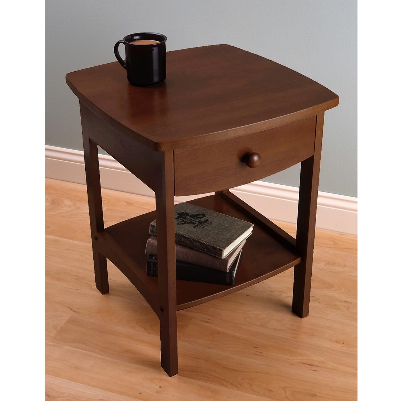 Winsome 22 x 18 x 18-Inch Wood Curved End Table/Night Stand with One Drawer, Brown (94918)