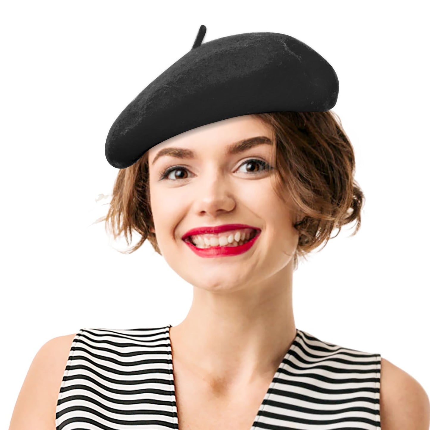 Wool Berets for Women - Classic French Beret Hats for Women and Kids, Solid Color Artist Style - Black Beret