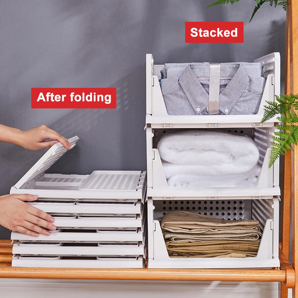 yazi 5 Pack Stackable Closet Storage Box,Closet Shelf Organizer and Storage Plastic Drawer Storage,Wardrobe Organizer Closet Organizers Storage Box for Cupboard Kitchen, Office(5L)