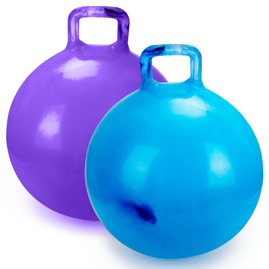 Willingfun Hopper Ball 2 Pack with Air Pump, 18 Inch Bounce Balls with Handles for Kids, Best Gift for Ages 3 4 5 6 7 8 Boys and Girls, Toys for Ages 3-10, Ride on Toys for Kids 4-8, Hopper Toy
