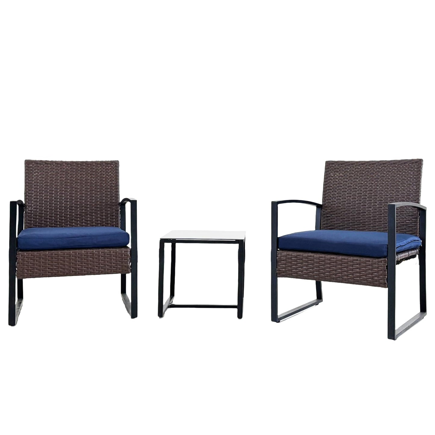 3 Piece Patio Chairs Set Outdoor Patio Furniture Set with Coffee Table, Bistro Set with Cushions for Balcony Apartment Deck