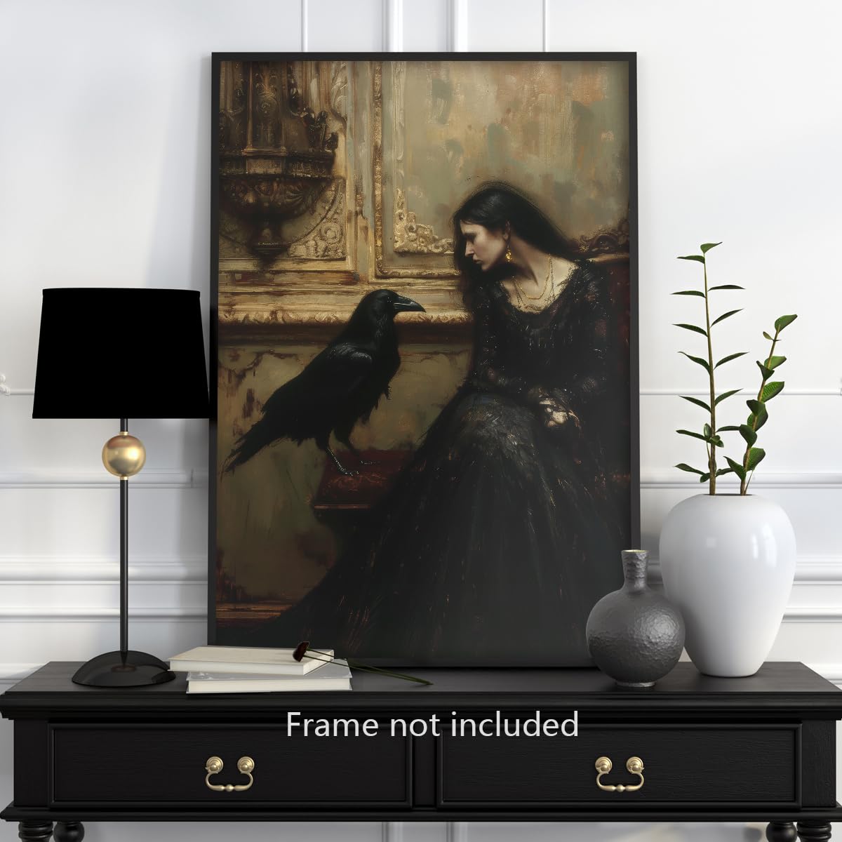 xbsifyiooa Goth Crow Women Goth Print Gothic Princess Canvas Wall Art Raven Poster Victorian Dark Academia Paintings Moody Victorian Romance Art Halloween Picture 8x12in Unframed