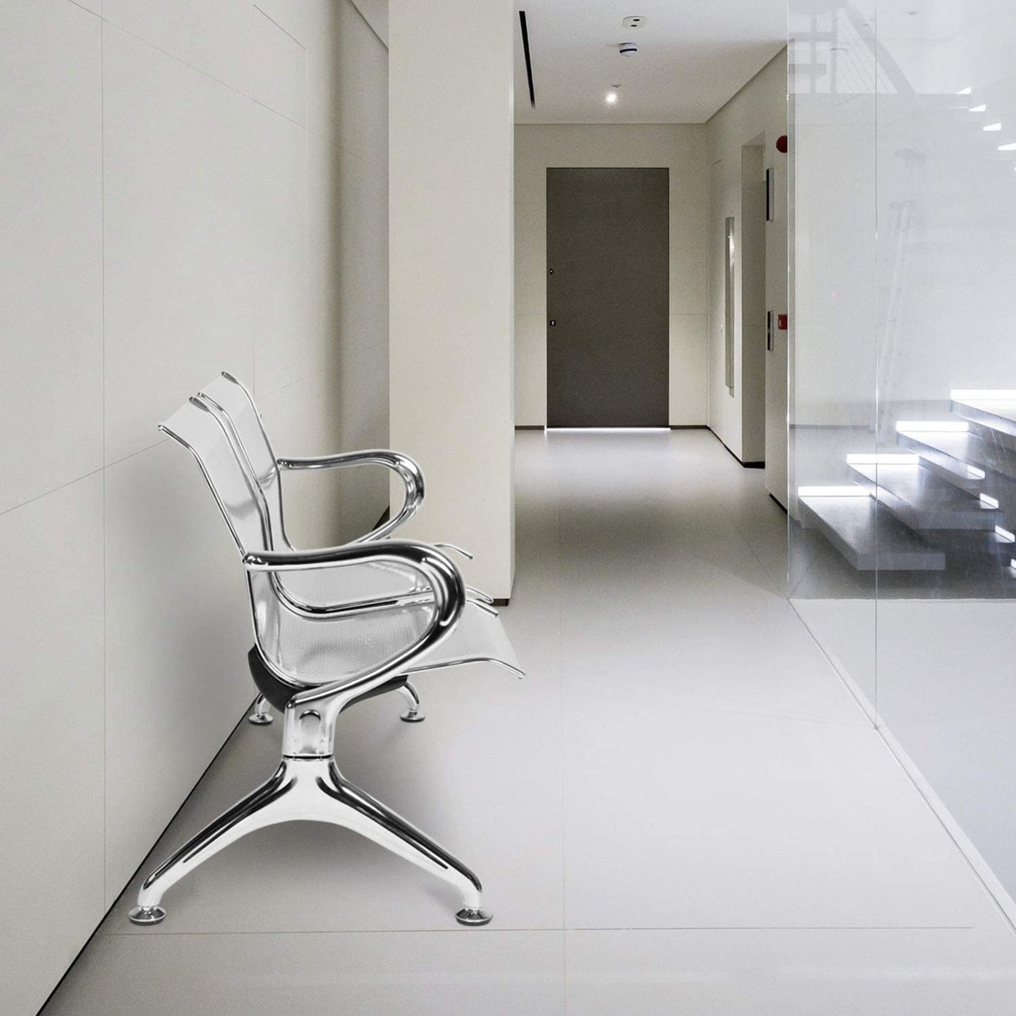 Waiting Room Chair Bench - Airport Reception Bench with Arms Guest Reception Chairs Office Chair Lobby Bench Seating Office Bench Waiting Area Chairs for Airport Market Bank Hospital School, Silver