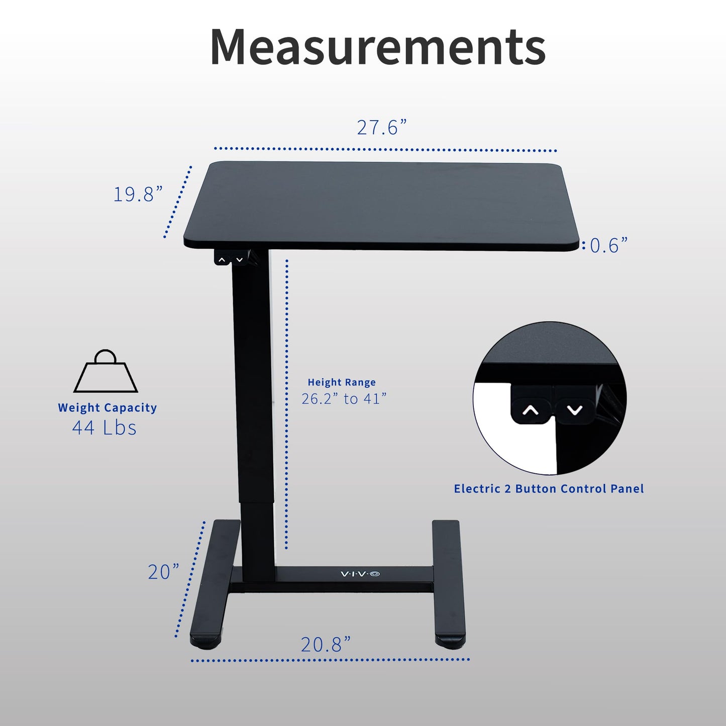 VIVO Electric 28 x 20 inch Overbed Table, Mobile Bedside Table, Height Adjustable Couch Desk, Black, CART-E1TB