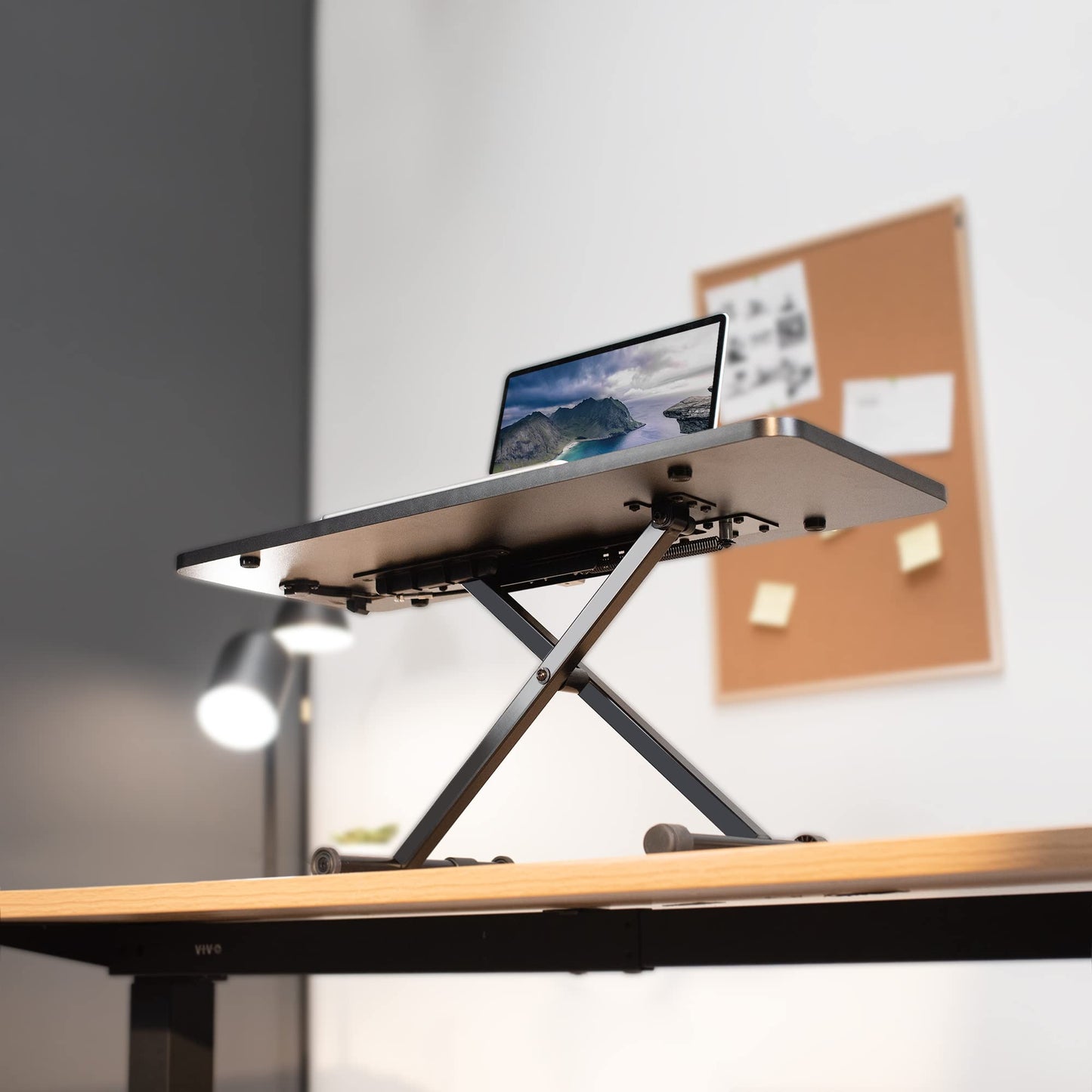 VIVO Black Small Single Top 28 inch Standing Desk Converter, Tabletop Sit to Stand Monitor Riser with Scissor Lift Height Adjustment, DESK-V011F