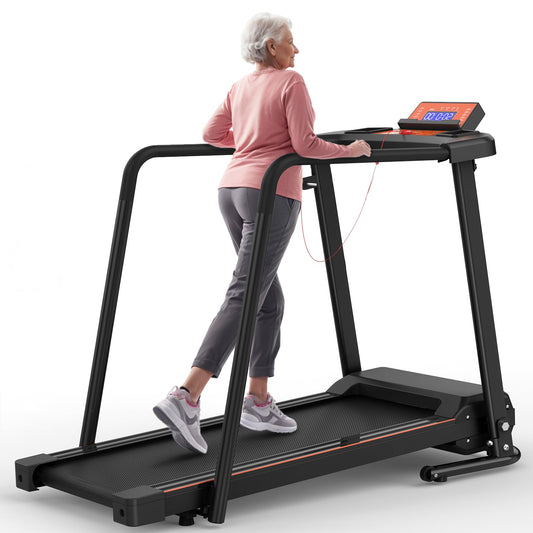 Walking Treadmill for Senior with Long Handrail Foldable Recovery Fitness Exercise Machine with Cup Holder LCD Display 300 lbs Weight Capacity for Home,APP Contorl