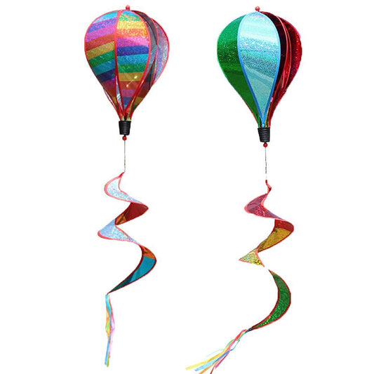 2Pcs Hot Air Balloon Wind Spinner Rainbow Whirl Hanging Ornament Spinning Balloon Windmill Toy Set for Outdoor Garden Patio Yard Home Decoration