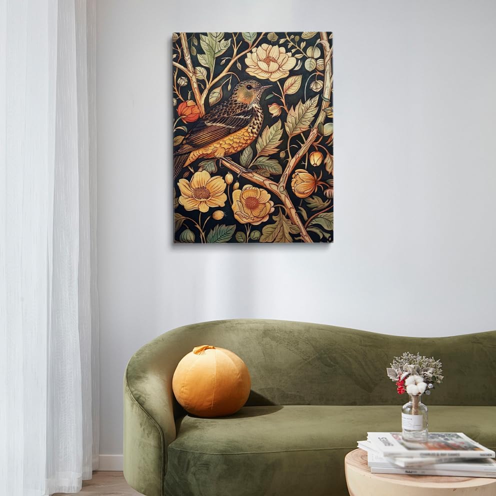 William Morris Wall Art,Dark Green William Morris Bird Print, Art Nouveau Wall Art,Floral Wall Decor,Botanical Pattern Print for Bedroom Living Room,Hallway,Home Office Decor 16x24in Unframed poster