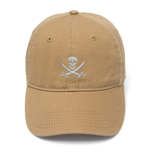 WINGZOO Men's Baseball Caps Pirate Skull Jolly Roger Embroidered Dad Hat Washed Cotton Adjustable Embroidery Cap Beige