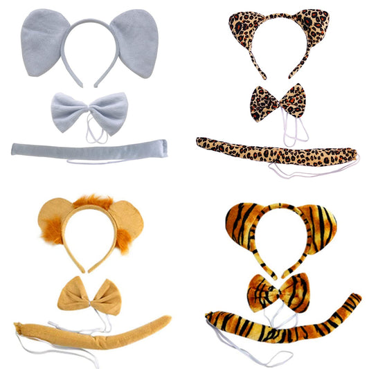 Virtue morals 4 Sets Zoo Animal Headbands for Adults, Halloween Animal Costume Accessory (Lion, Tiger, Leopard and Elephant)