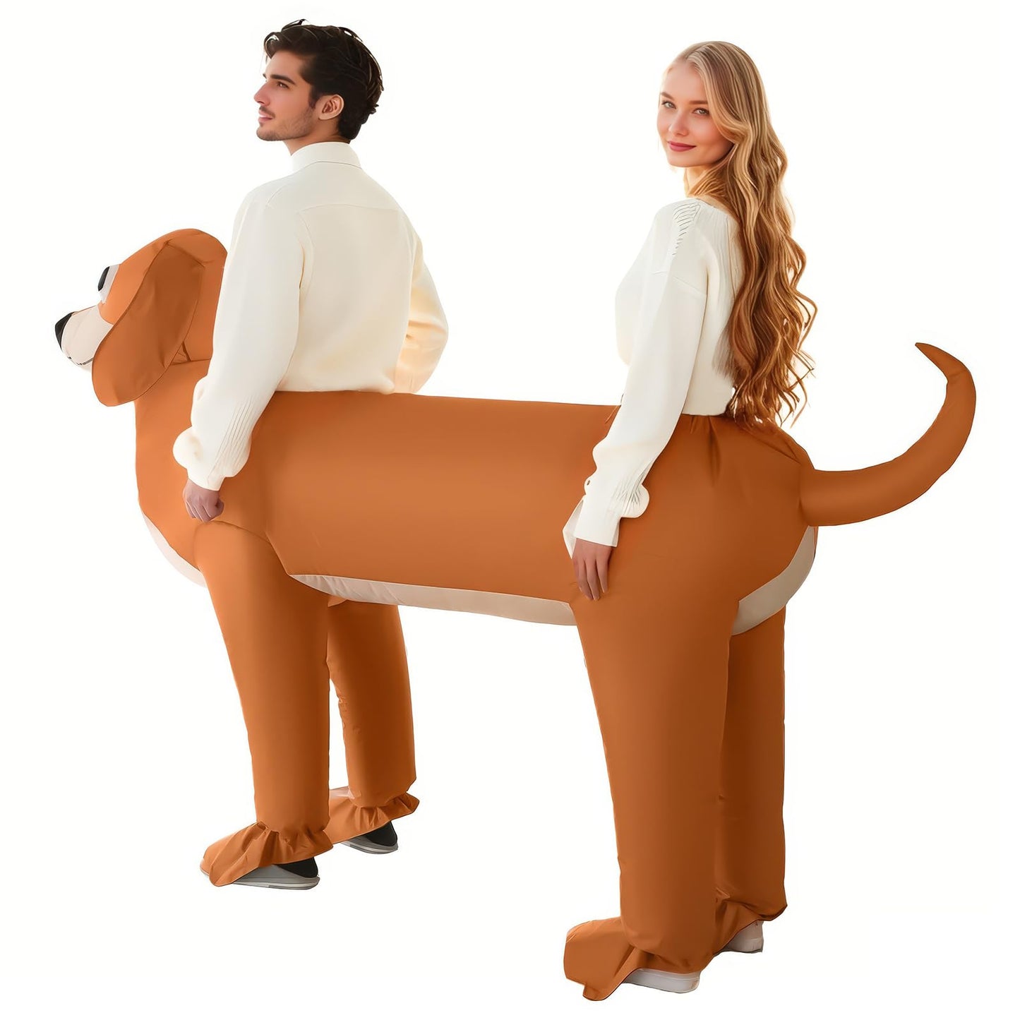 XYJKIDSES Couple Inflatable Dachshund Costume for Adult Halloween Blow Up Costumes 2 People Funny Dog Costumes for Men Women Cosplay