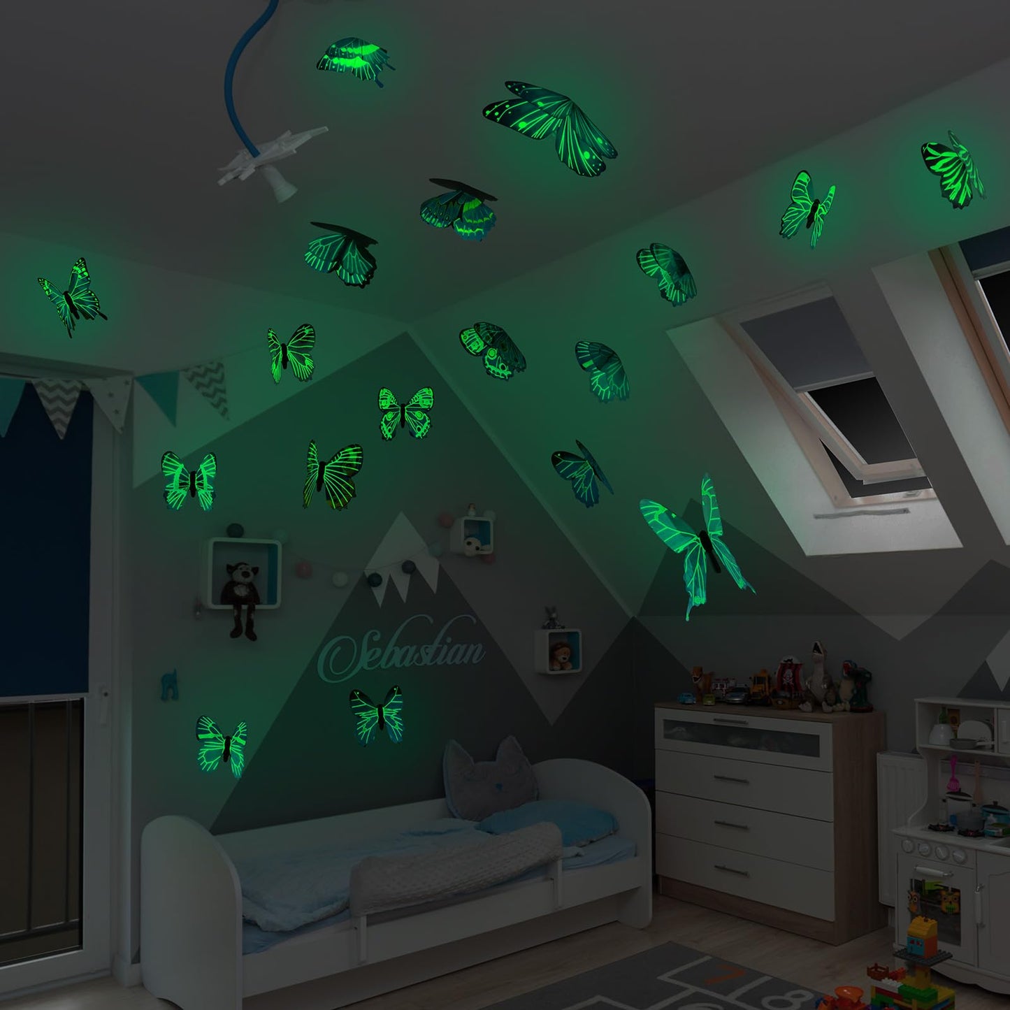 48 Pieces Glow in The Dark Butterflies for Ceiling 3D Butterfly Decal Sticker Wall Decor DIY Adhesive for Room Nursery Living Room Luminous Realistic Home Garden(Purple and Blue)