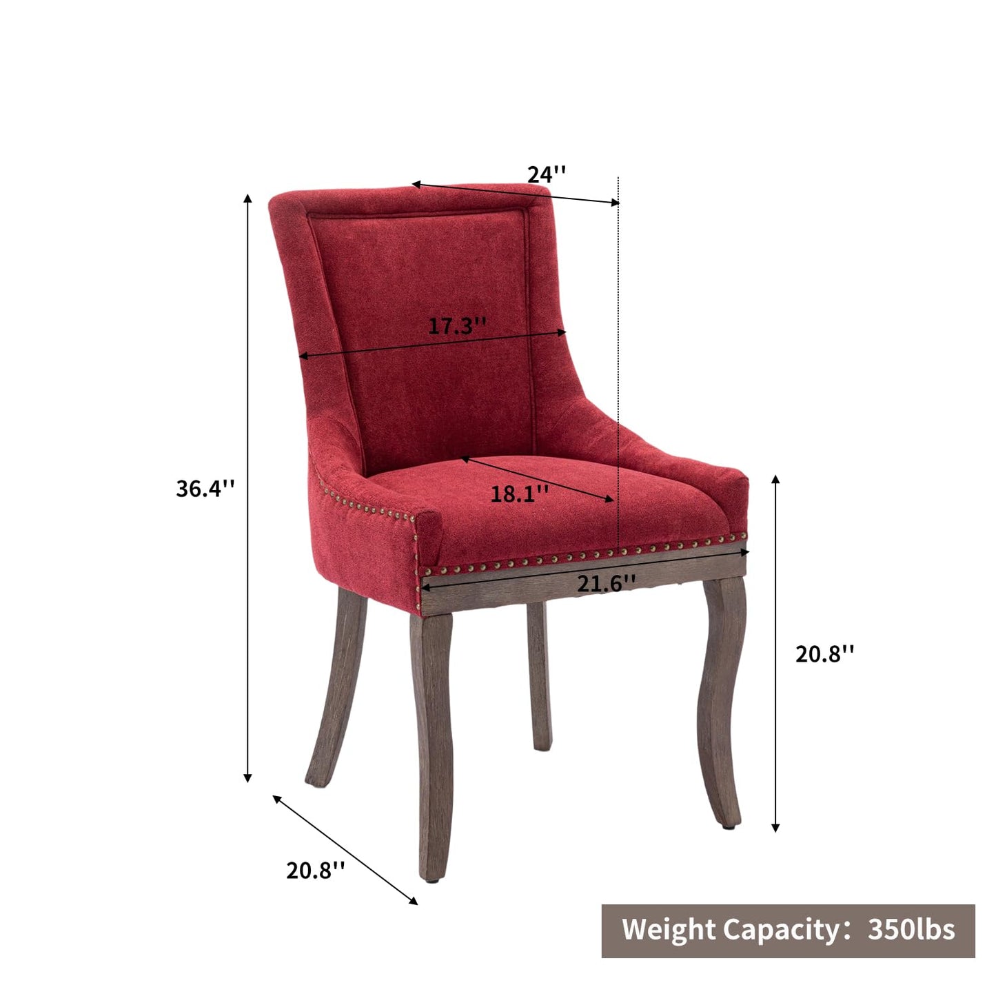 Yayzy Modern Dining Chairs Set of 4, Upholstered Fabric High Back Dining Chairs with Nailhead Trim & Solid Wood Legs for Dining Room & Kitchen, Wine Red