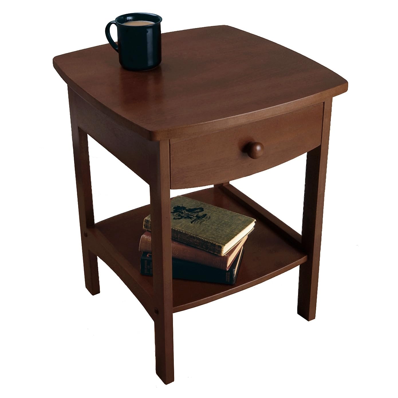 Winsome 22 x 18 x 18-Inch Wood Curved End Table/Night Stand with One Drawer, Brown (94918)