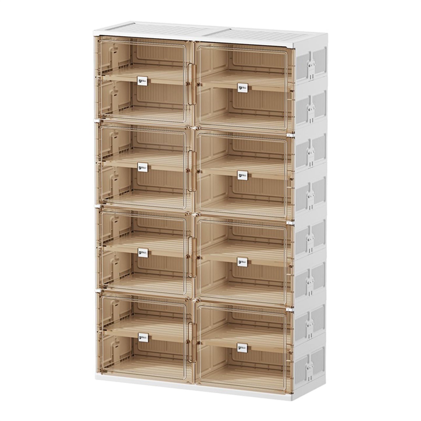 wesimple 32 Pairs Shoes Storage Cabinet of 3-Step Fast Installation,Plastic Shoe Box with Clear Magnetic Door for Display, Shoe Organizer for Sneaker, Sandals, Heels (2 Row, 8 Tier)