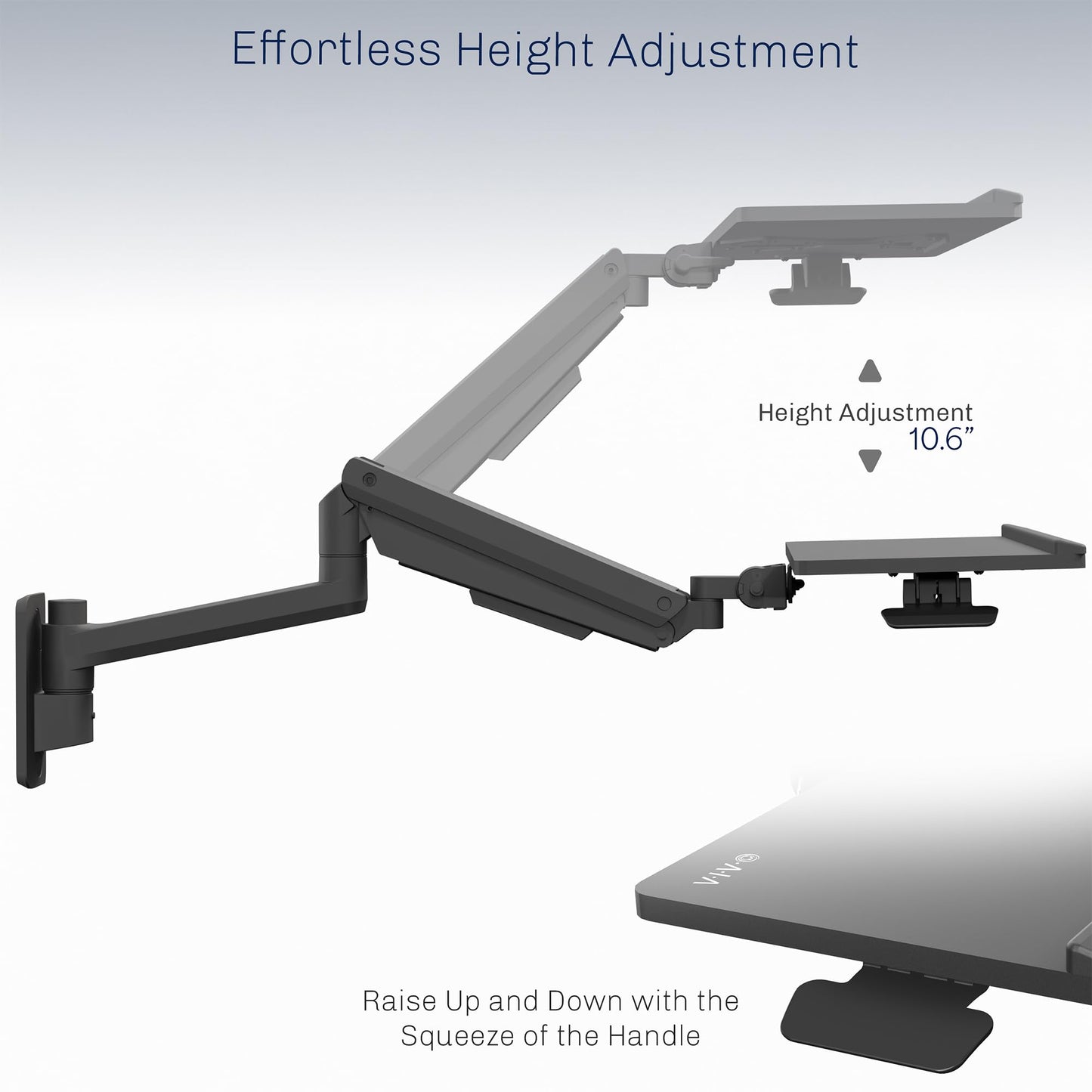VIVO Sit-Stand 24 Inch Pneumatic Spring Keyboard and Mouse Tray Wall Mount, Counterbalance Height Adjustable Typing Platform, Ergonomic Tilt, Black, MOUNT-KB35C