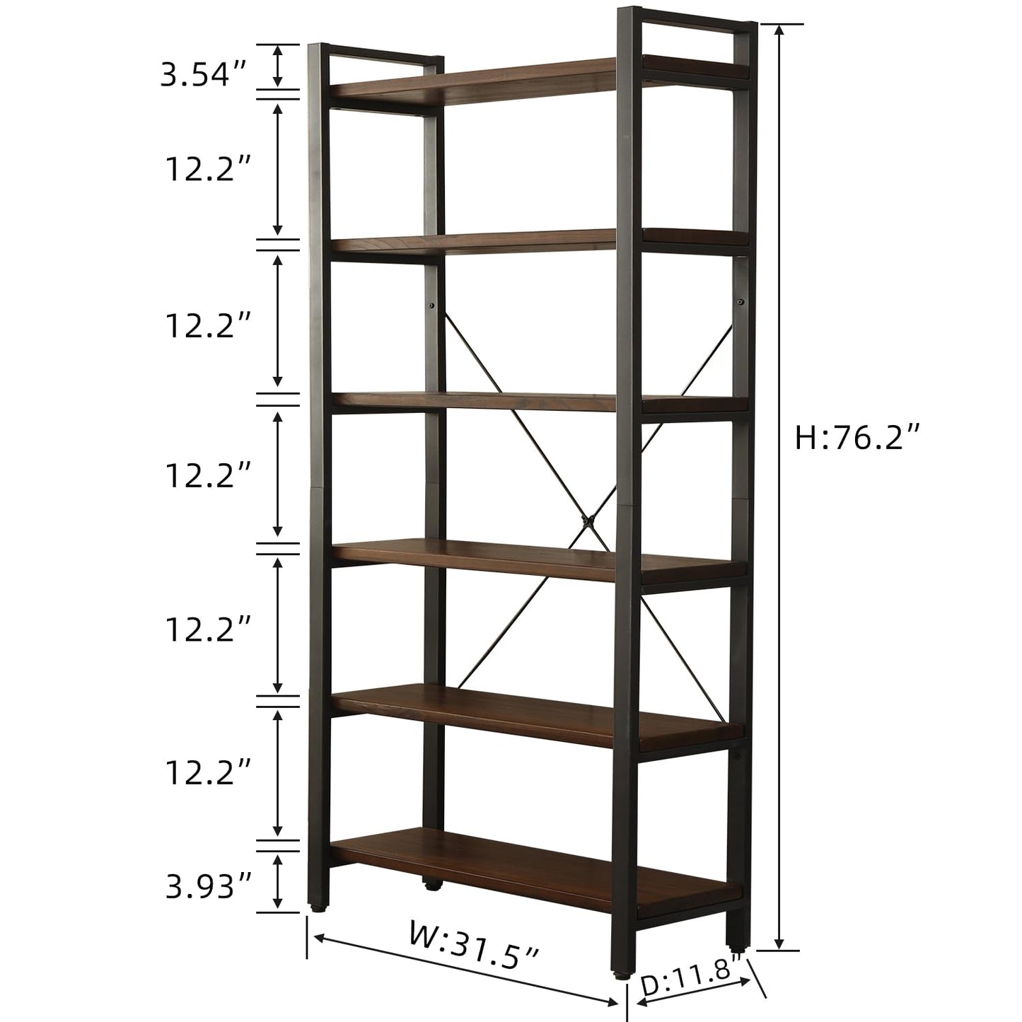WH-AOERPYMY Natural Real Wood Bookcase,Industrial Bookshelf,6 Tier Solid Wood Open Book Shelf Storage,Metal Shelving Unit,Farmhouse Wide Etagere Bookcase for Office Living Bedroom (6 Tiers)