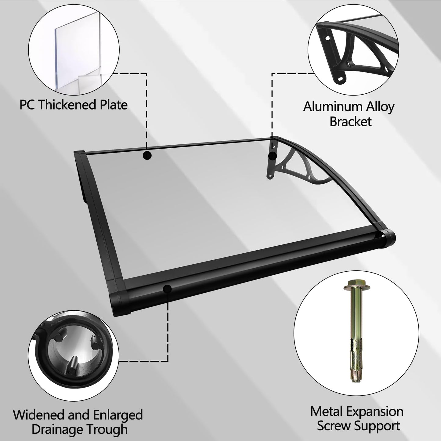 XYJBHB 40 * 80 in Aluminum Window Door Awning Canopy Upgraded Extra-Wide Drainage Gutter UV, Rain & Snow Protection, Easy Install for Exterior Sun Shutter