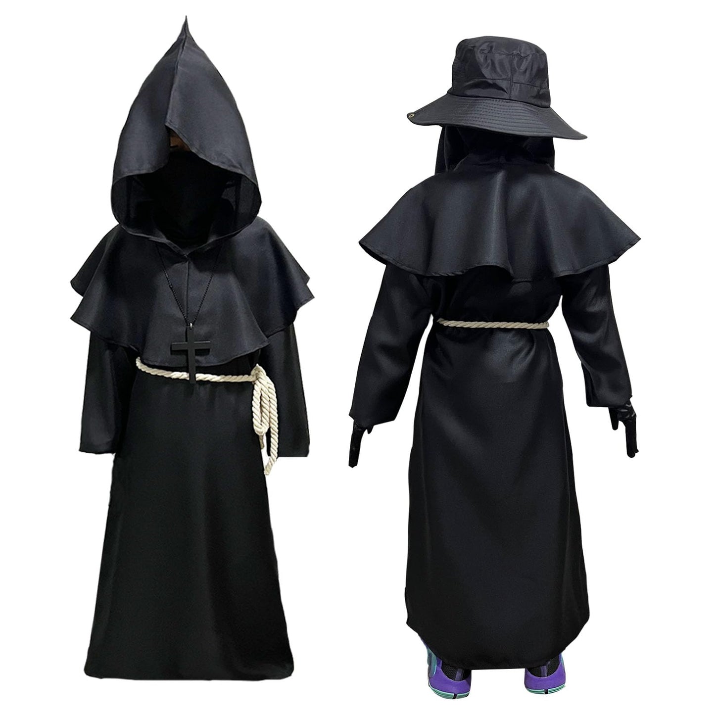 Wakejoy Plague Doctor Costume for Kids 7 in 1 Set Halloween Costumes for Boys Girls Halloween Outfit (Small-120)