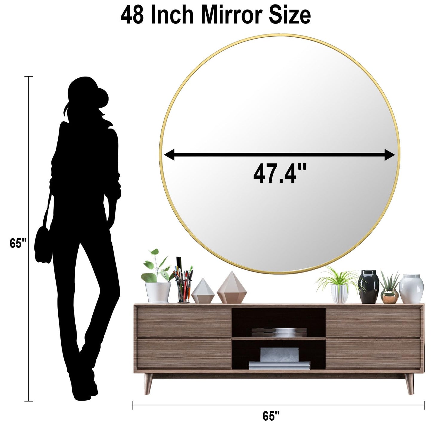 48 Inch Round Wall Mirror Gold Metal Framed Mirror Circle Mirror Modern Style HD Vanity Mirror Wall-Mounted Mirror for Entryways, Bathroom or Dorm