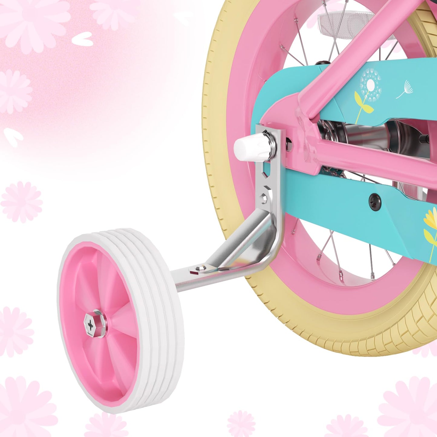 XJD Girls Bike for Toddlers and Kids Ages 2-12 Years Old,12 14 16 Inch Kids Bike with Training Wheels & Basket (12 Inch with Training Wheels, Flower Pink)