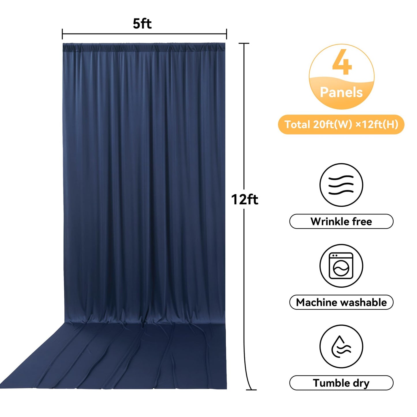 20ft x 12ft Navy Blue Backdrop Curtain for Parties, Wrinkle Free 4 Panels 12ft Long Photo Backdrop Drapes Back Drop Cloth for Wedding Birthday Party Baby Shower Photography Background