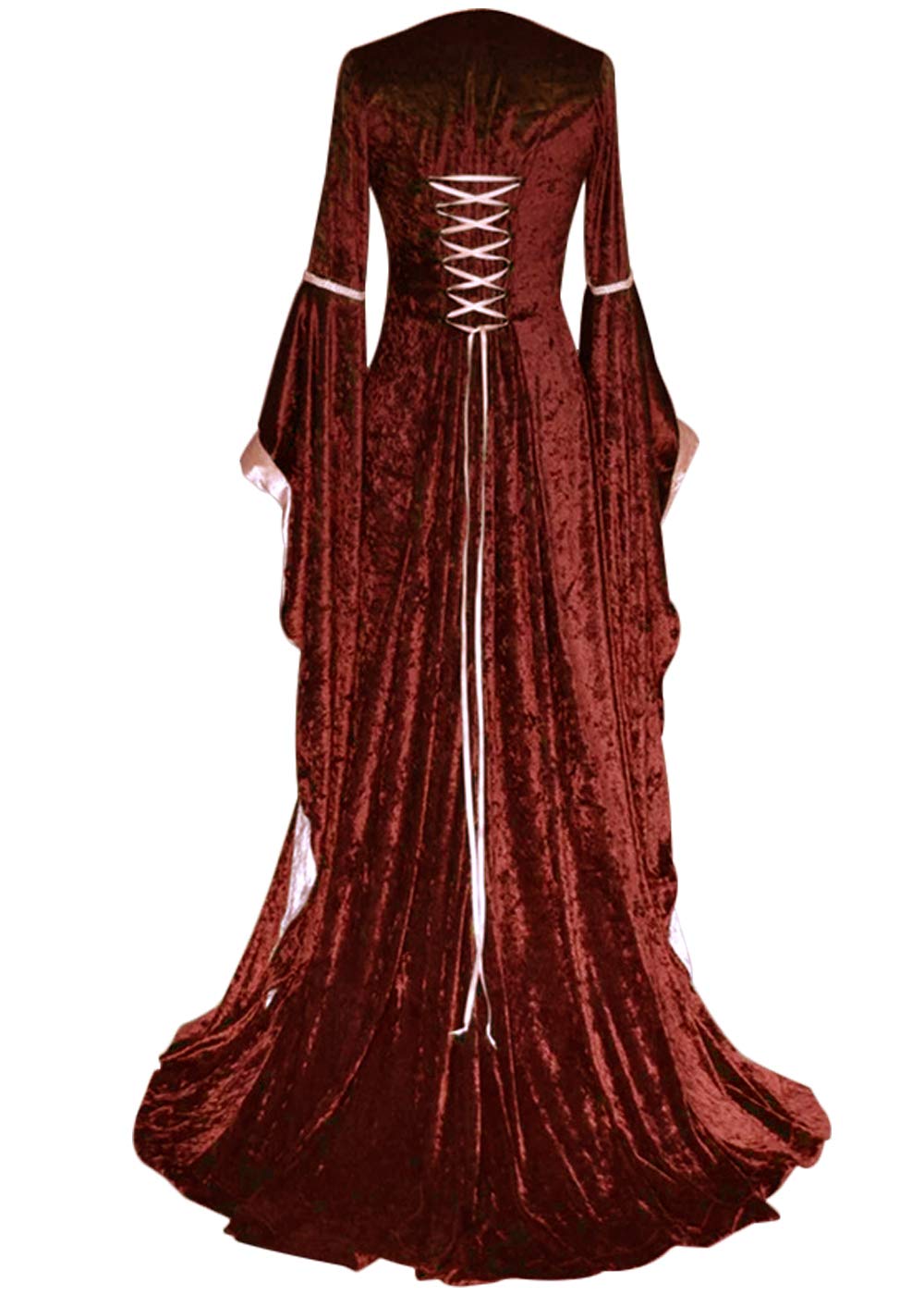 YEAXLUD Womens Renaissance Medieval Costume Dress Lace up Irish Over Long Dresses Cosplay Retro Gown S-5XL (M, Wine Red)