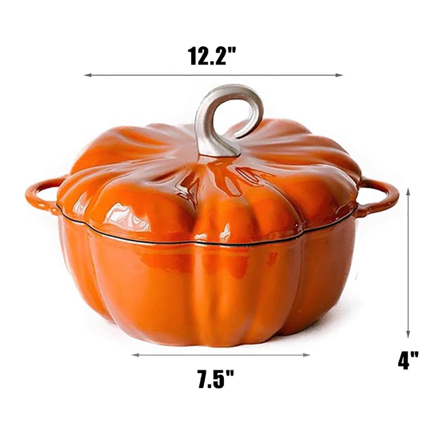 4QT Pumpkin Cocotte, Pumpkin Dutch Oven Pot with Lid, Enamel Cast Iron Cooking Pot, Serves 3-5,Halloween Thanksgiving Decor Boiler (Orange)