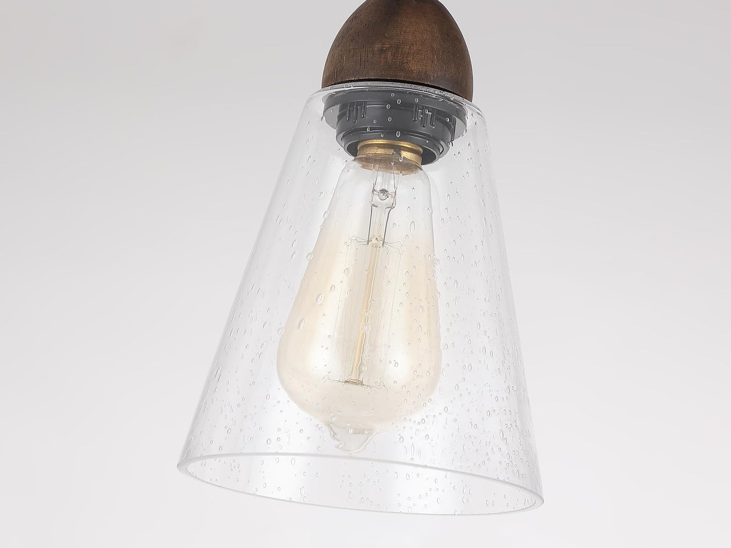 2-Light Rustic Farmhouse Glass Track Flush Mount Ceiling Light Fixture Mini Clear Seeded Glass Shade and Oak Wood Semi Flush Mount Ceiling Light for Kitchen Bedroom Hallway Entryway Sink
