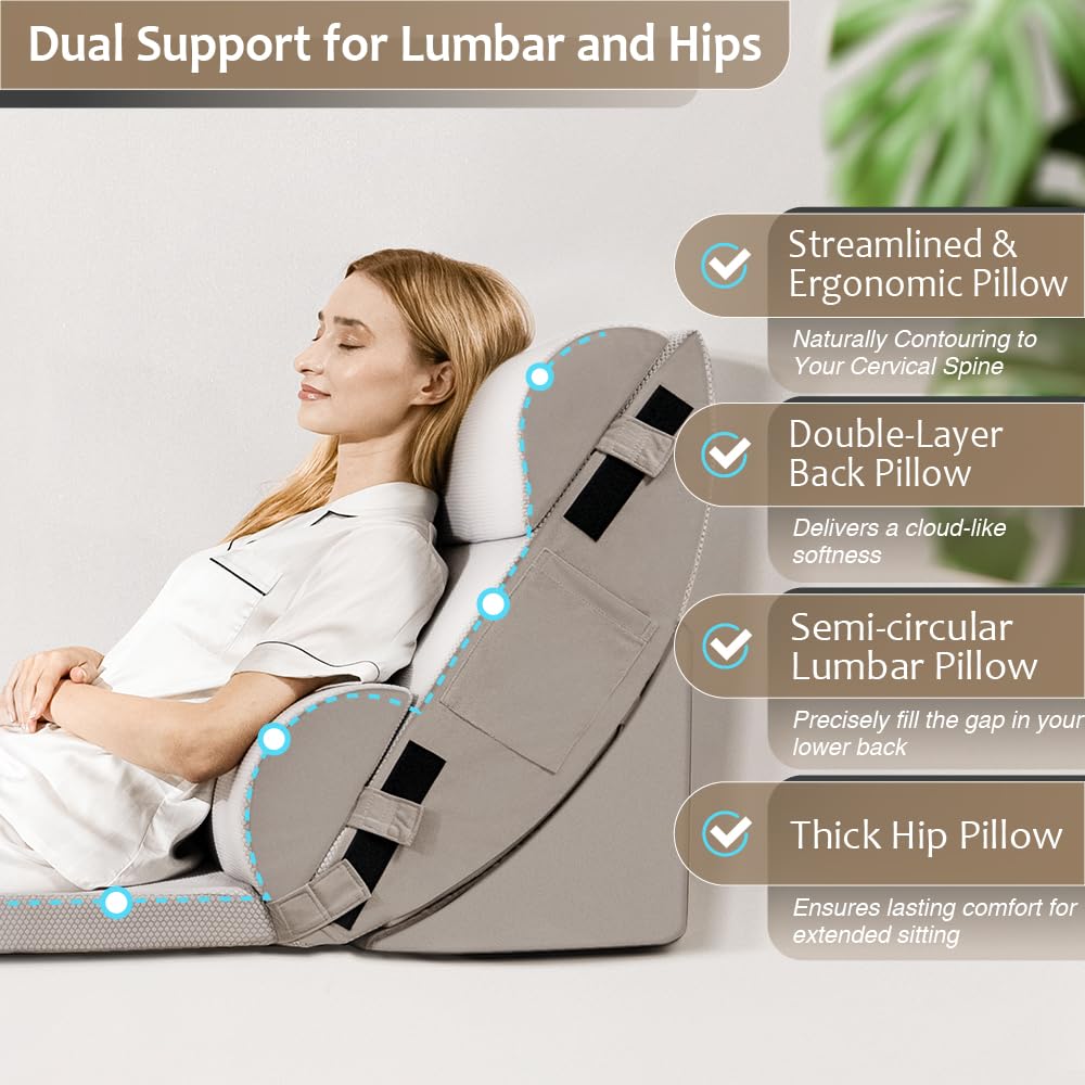 9PCS Orthopedic Bed Wedge Pillow Set for After Surgery Recovery, Body Positioners for Back and Leg Pain Relief, Adjustable Memory Foam Comfort for Sitting up in Bed, Ideal for Adult Acid Reflux & GERD