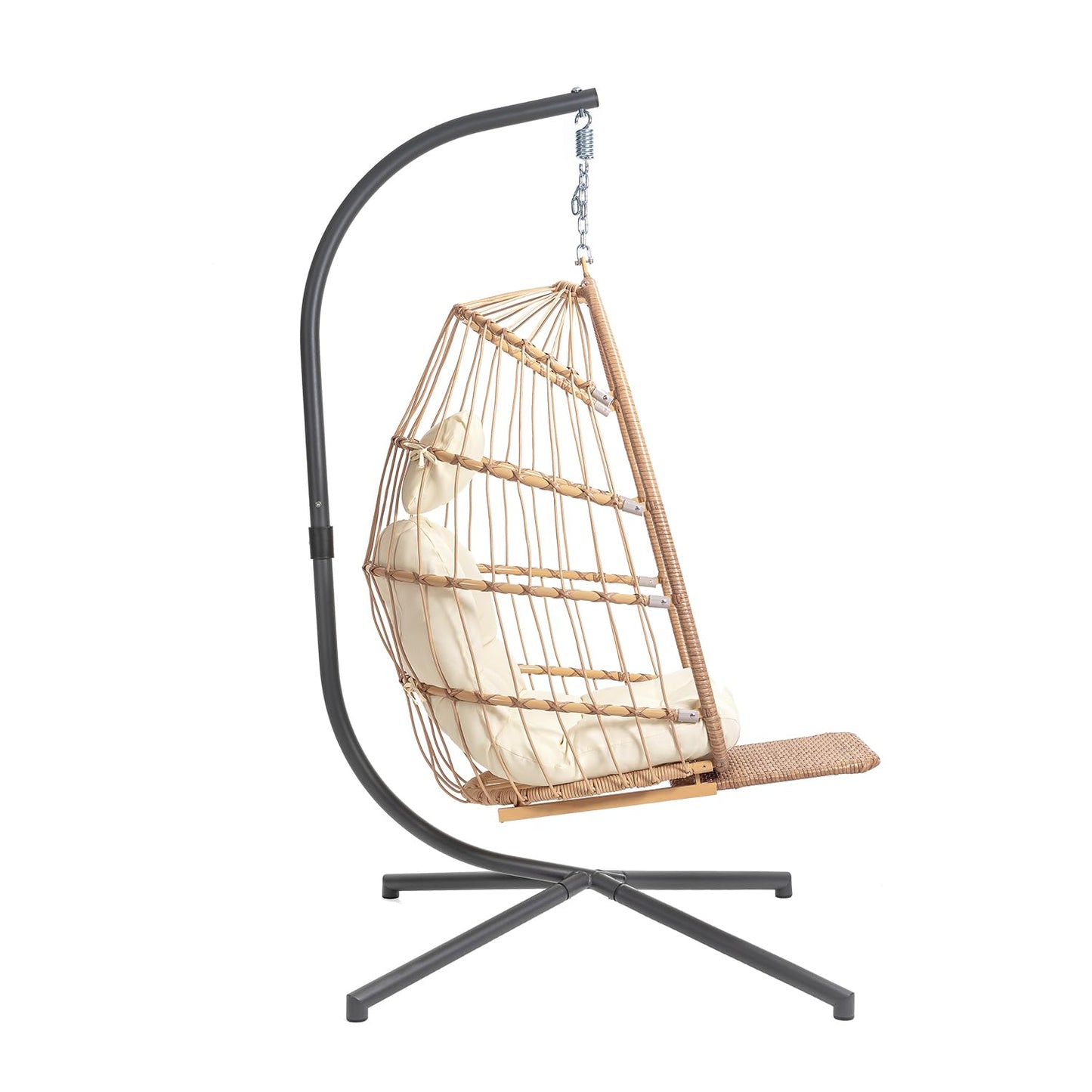 Yechen Hanging Egg Chair with Stand and Footrest for Indoor Outdoor, Foldable Wicker Rattan Patio Egg Swing Chairs Hammock Egg Chair with UV Resistant Cushion for Bedroom Porch, 350 Lbs Capacity
