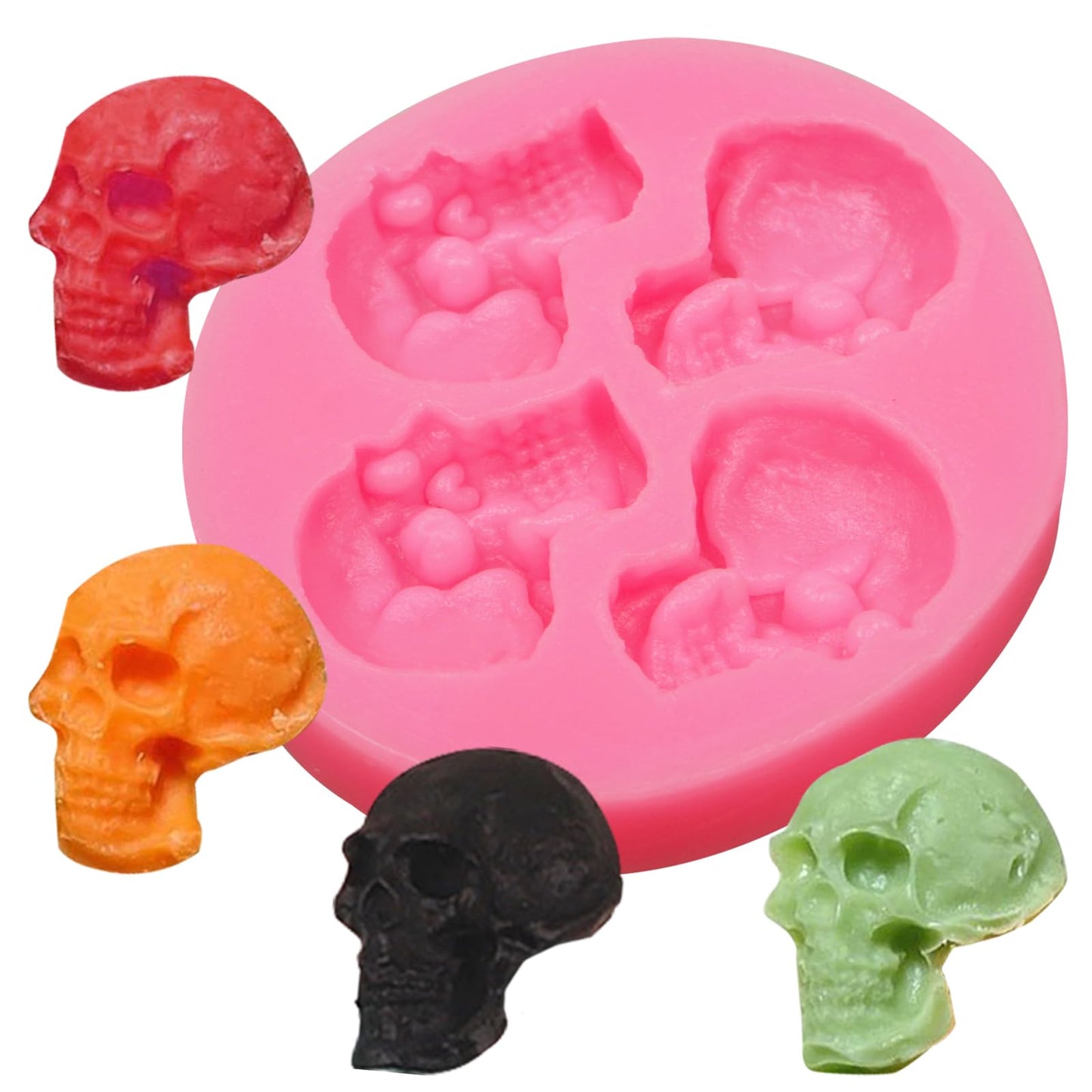 3D Skeleton Skull Halloween Silicone Fondant Molds 3 Pcs, Halloween Party Chocolate Candy Clay Moulds for for Cake Decoration Sugar Cupcake Topper Cake Pop Popsicle Polymer Clay Crafts