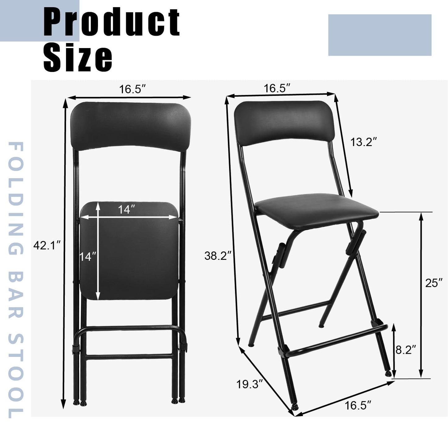 VOLIX Folding Bar Stool with Back, 300lb Capacity, Collapsible Stool for Kitchen Bar, Height 25"- 2PC