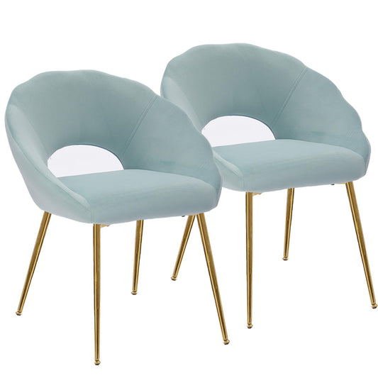 YDcosyfy Modern Small Accent Chair Set of 2, Comfy Velvet Vanity Chair with Shell Back & Golden Metal Legs, Decorative Chair no Wheels for Living Room, Makeup Room, Bedroom, Green
