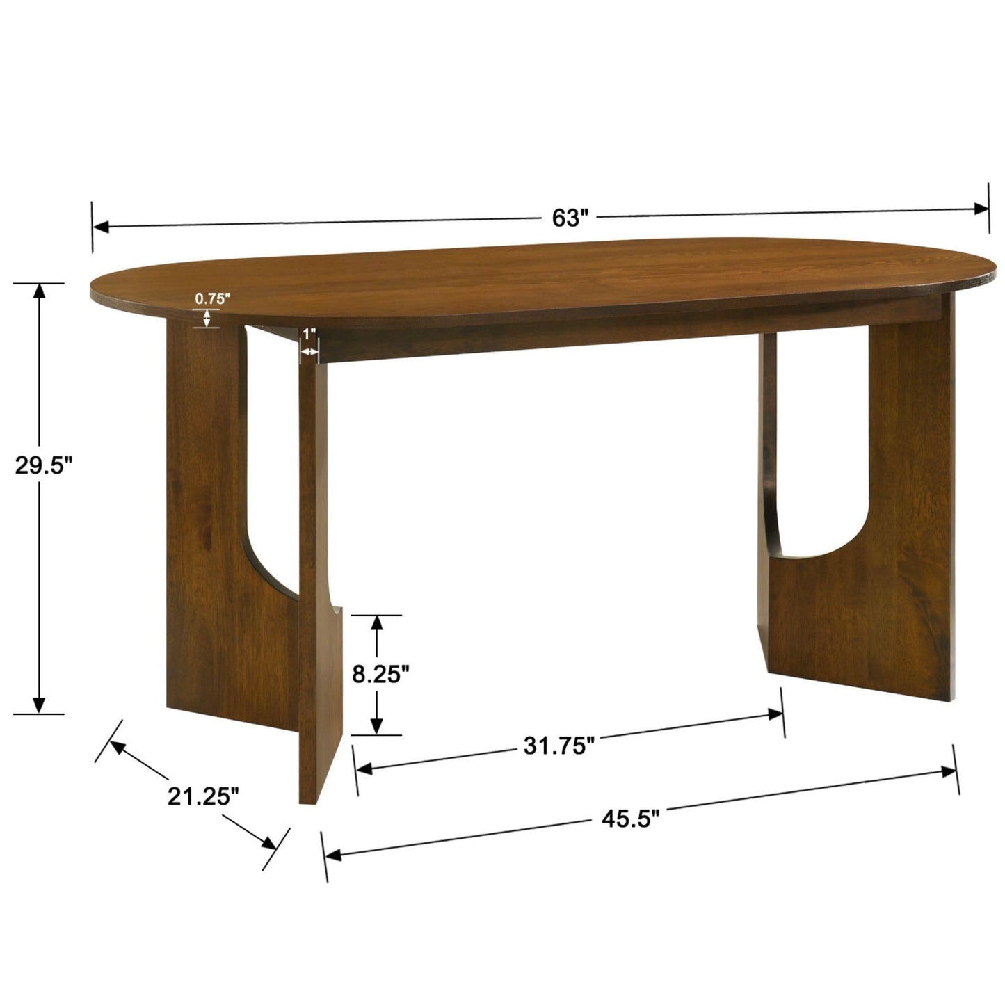 63 Inch Oval Dining Table for 4-6 People, Wooden Dining Room Table with Heavy Duty Legs, Mid Century Modern Dinner Table Kitchen Tables for Dining Room, Easy Clean(Walnut)