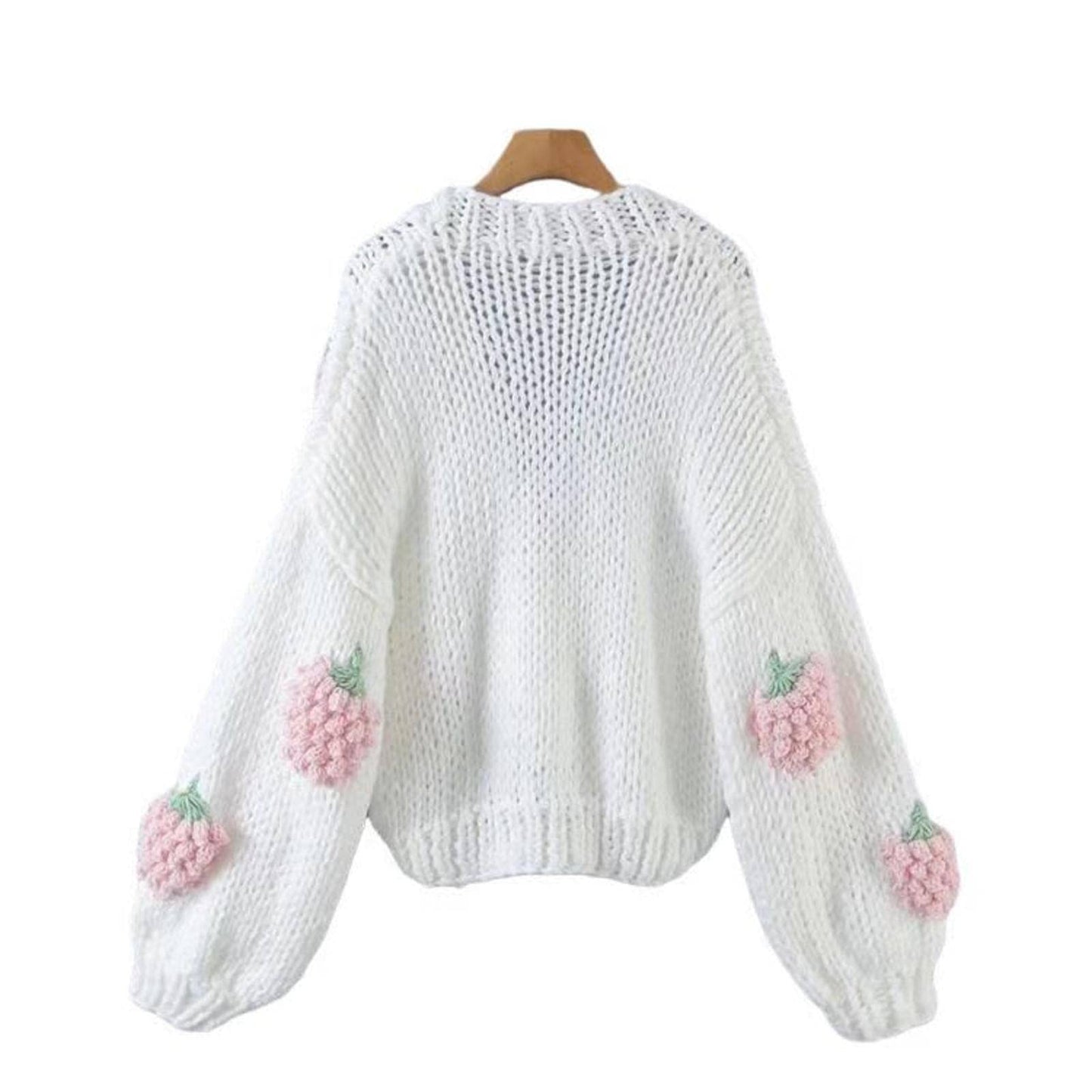 Women's Sweet Japanese Strawberry Embroidered Knit Cardigan Top Korean Retro Elegant Cute Kawaii Coat