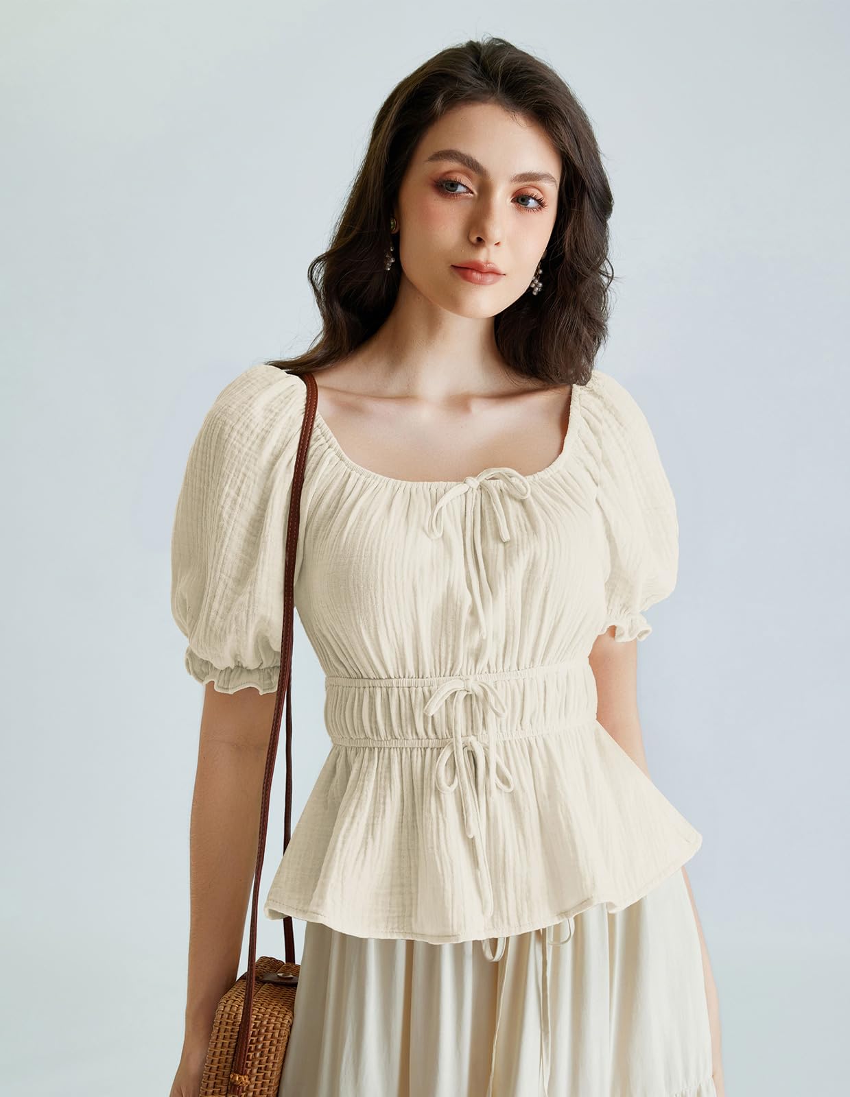 Women Peasant Blouse Renaissance Pirate Short Sleeve Shirt Tops Apricot M