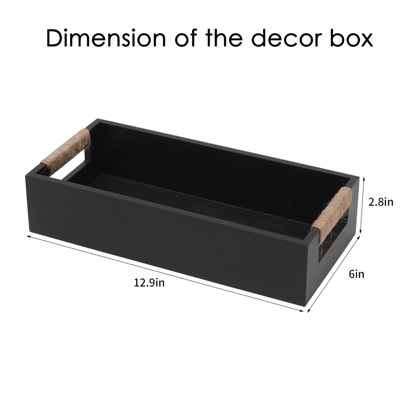 WSIFACA Black Decor Box Bathroom Wooden Toilet Tank with Rope Handles, Farmhouse Toilet Storage Basket for Bathroom Living Room Table Counter