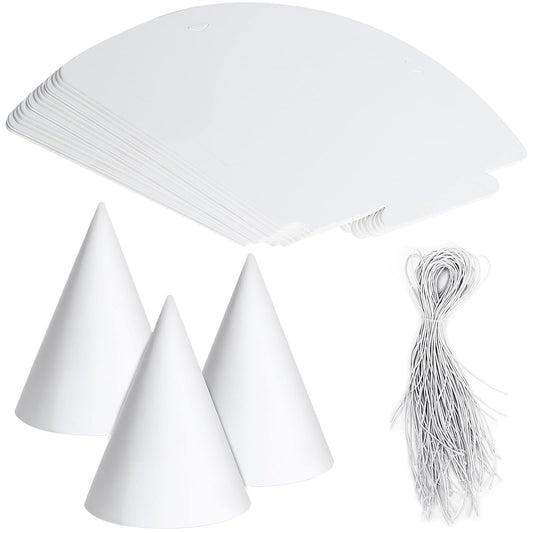 Welecom 30 PCS White Cone Hats Party Hats DIY for Kids Adult - One size fits all - 6.3 5.9 7.9 inch - Paper - Hand Wash Only - Costume Headwear - Halloween, Christmas, Thanksgiving, Birthday