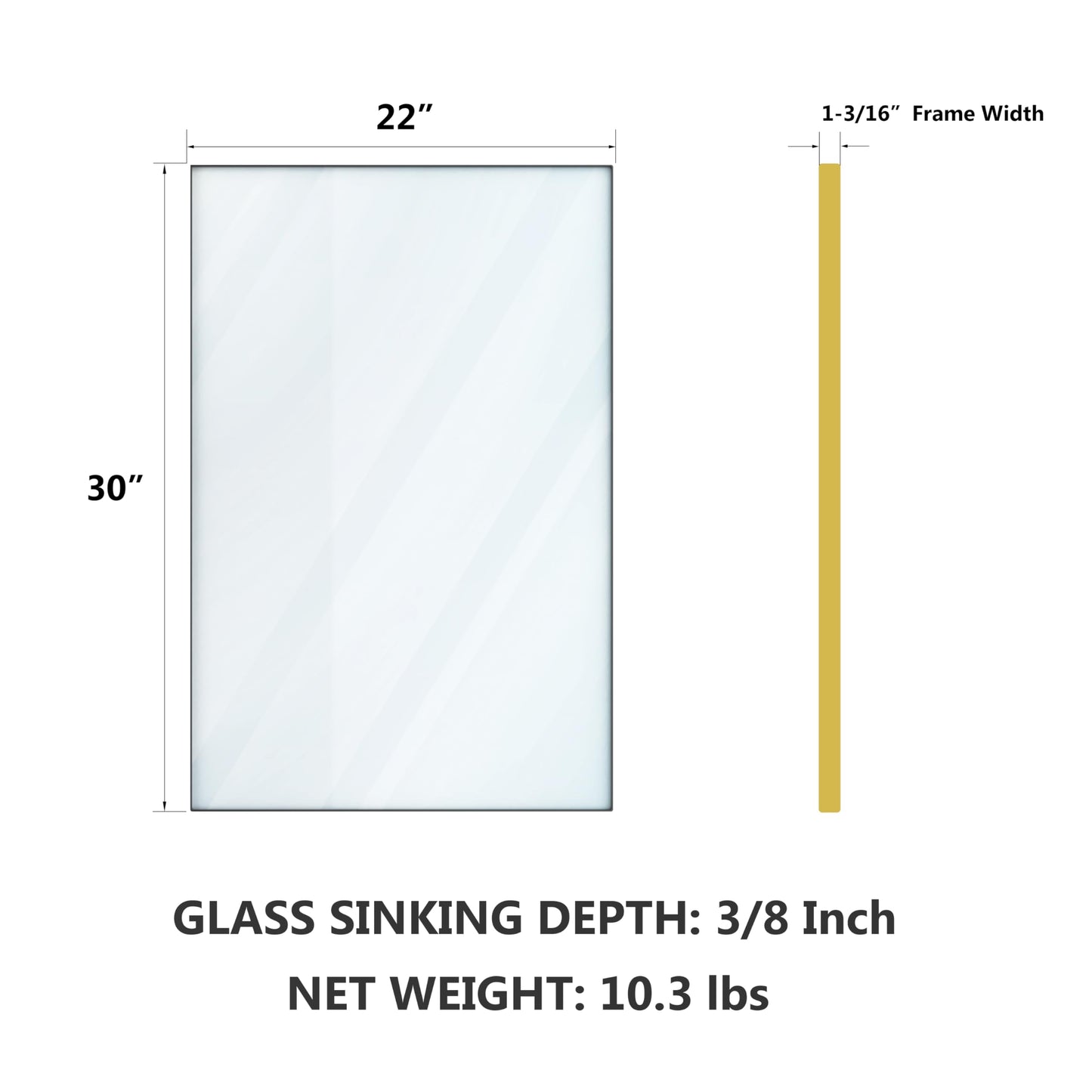 VocalStar 22 x 30 Inch Gold Bathroom Mirror, Square Corner Rectangle Brass Metal Framed Bathroom Vanity Mirrors for Wall, 1/4-inch Shatterproof Glass | Ultra-Flush Hanging