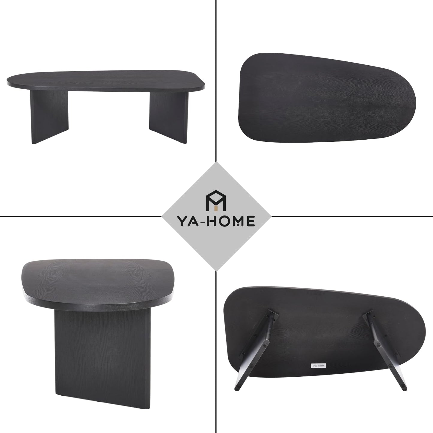 Ya-Home Black Coffee Table, Mid Century Modern Living Room Table with Irregular Surfboard Shape Top Solid Base, 51” Side Table Reception End Table for Office, Balcony, Black