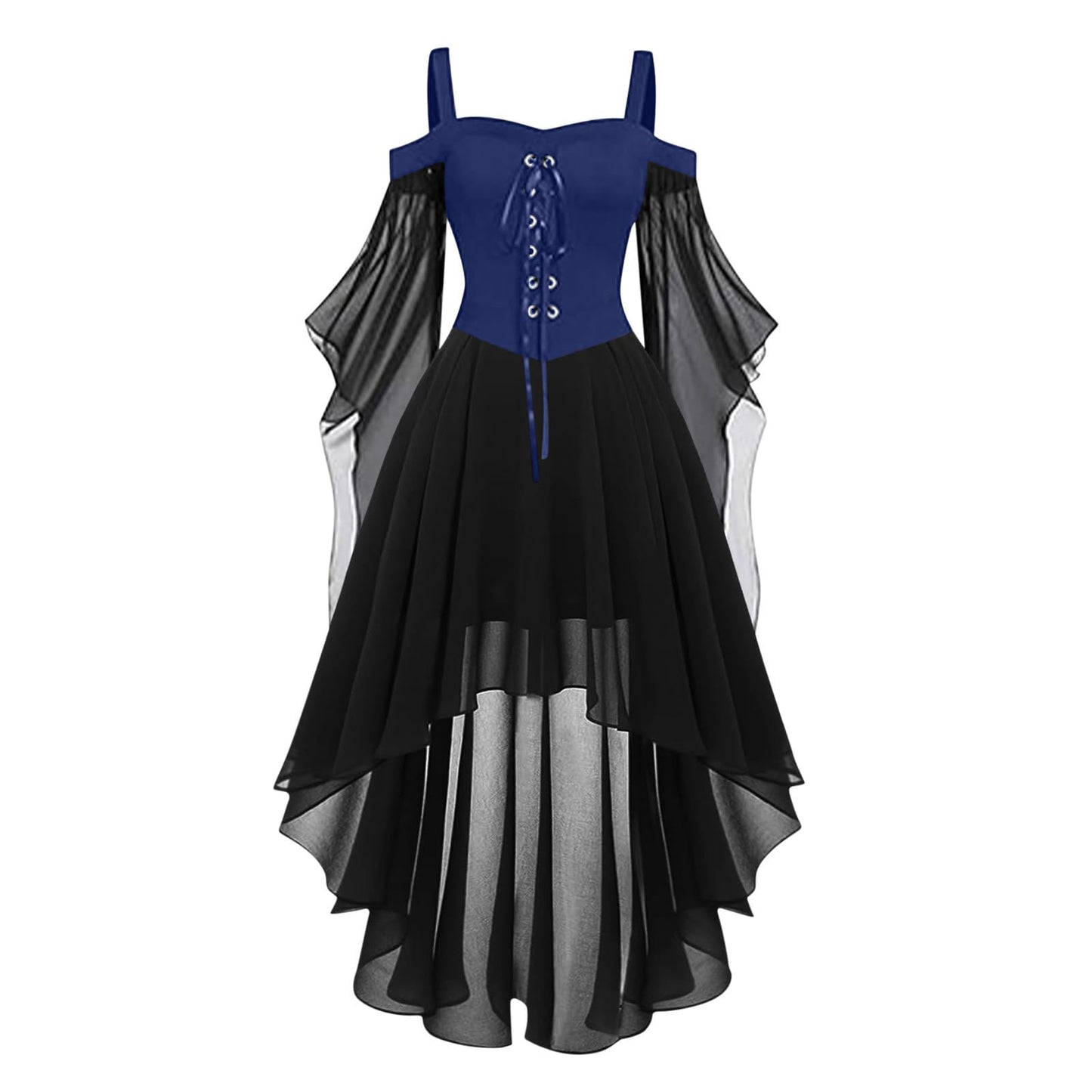 Women Witch Dress Renaissance Medieval Vampire Costume Halloween Cosplay Butterfly Sleeve Mesh Gothic Dress