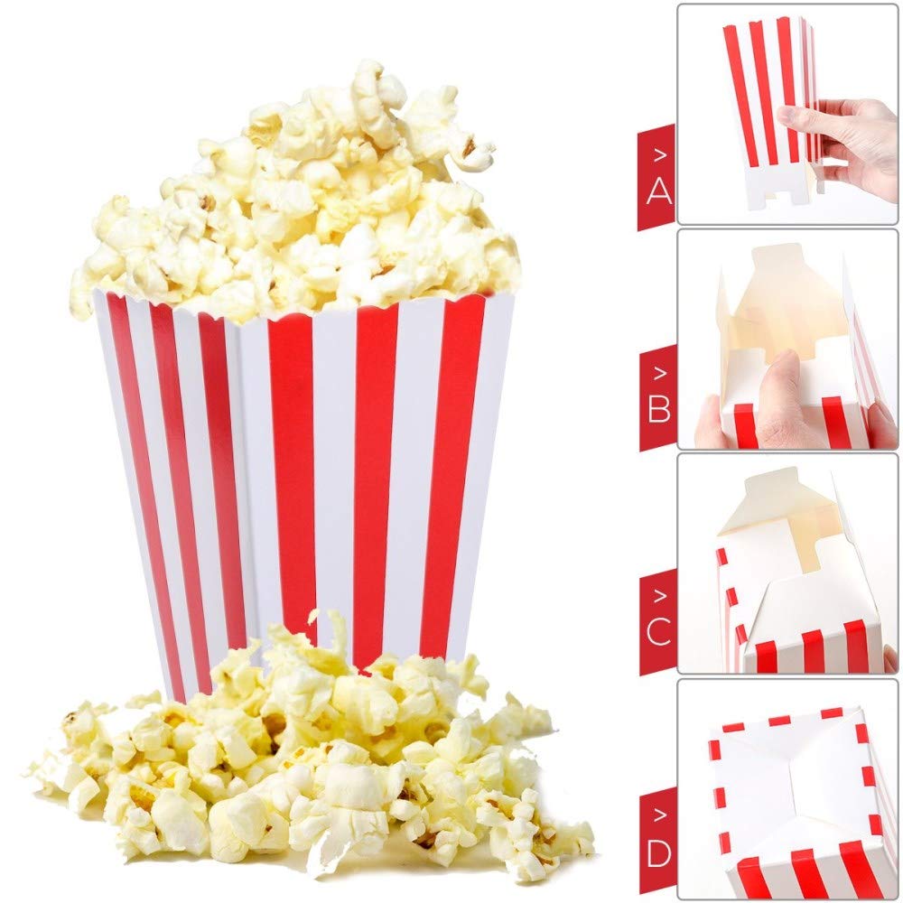 24 Pack Red Striped Popcorn Boxes - Carnival Parties Mini Paper Popcorn and Candy Containers, Party Supplies for Movie Nights