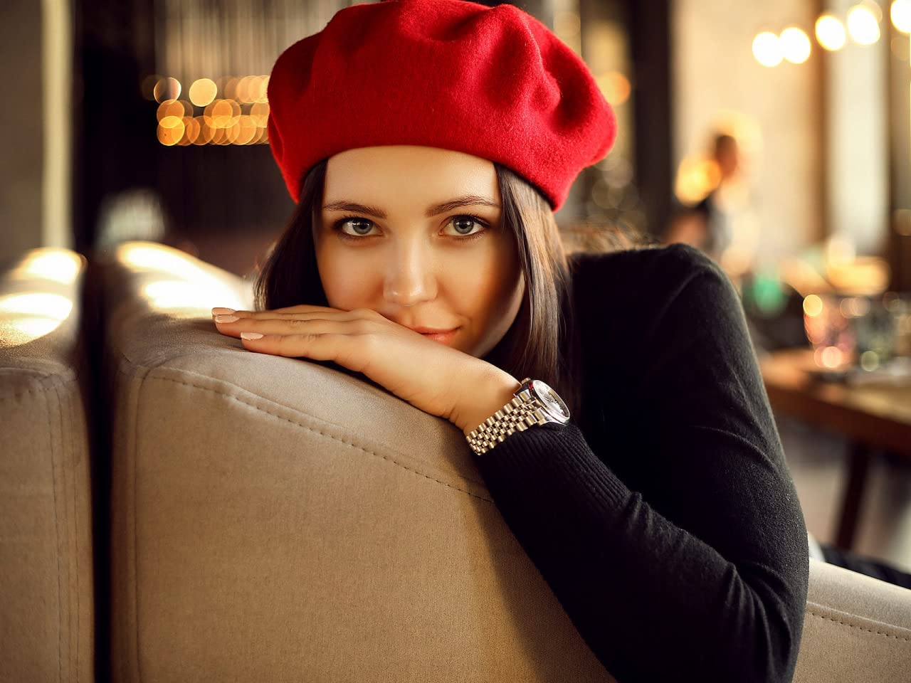 Women French Wool Beret Hats - Solid Color Classic Beanie Winter Cap(Red)