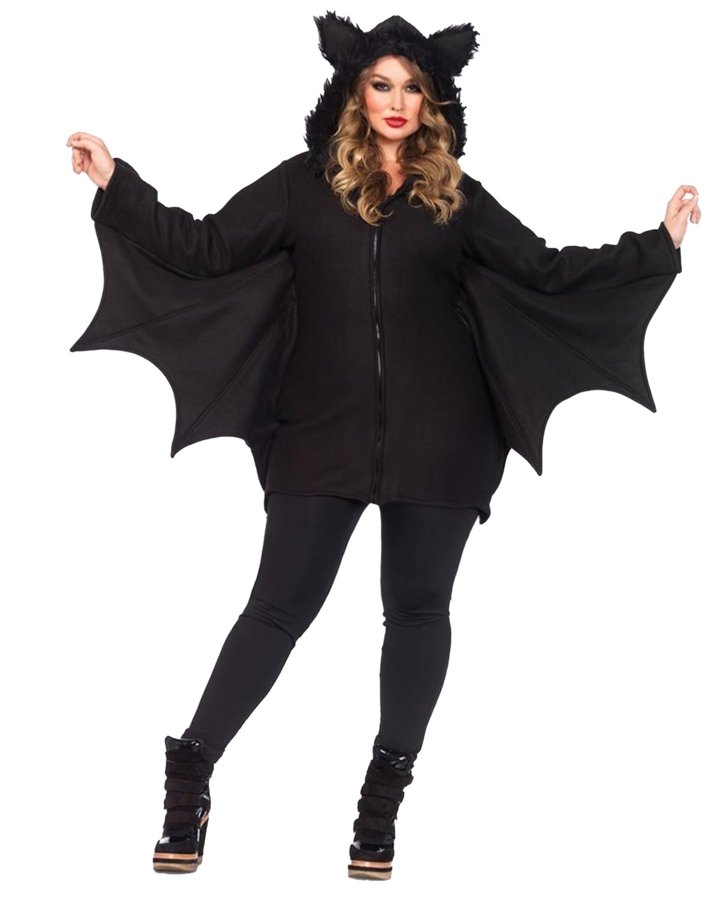 YAOBAOLE Halloween Costume for Women Bat Cozy Black Animal Adult Cosplay Vampire Zipper Dres L