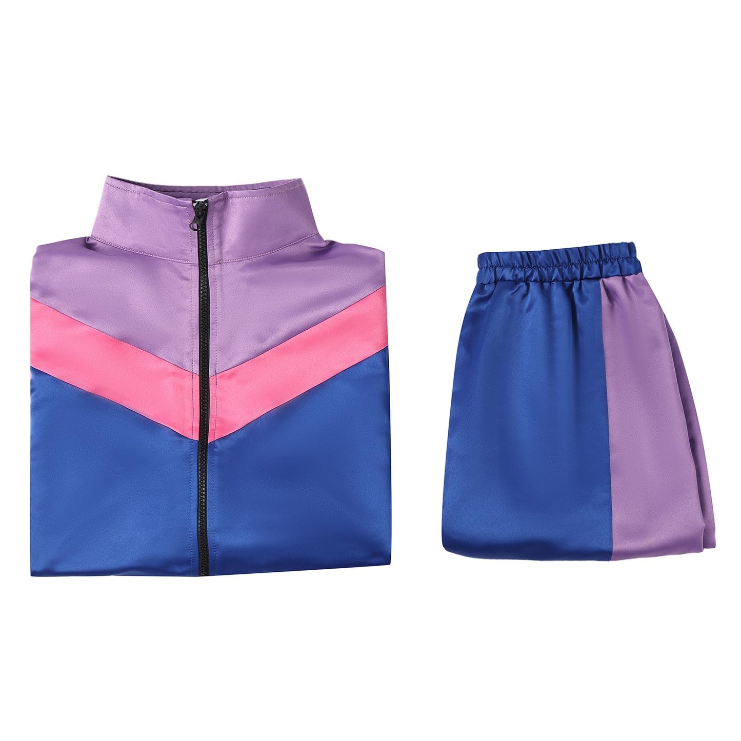 Womens 80s 90s Outfits Halloween Short Sleeve Jacket Shorts Tracksuits Retro Windbreaker Sets (Purple, Small)