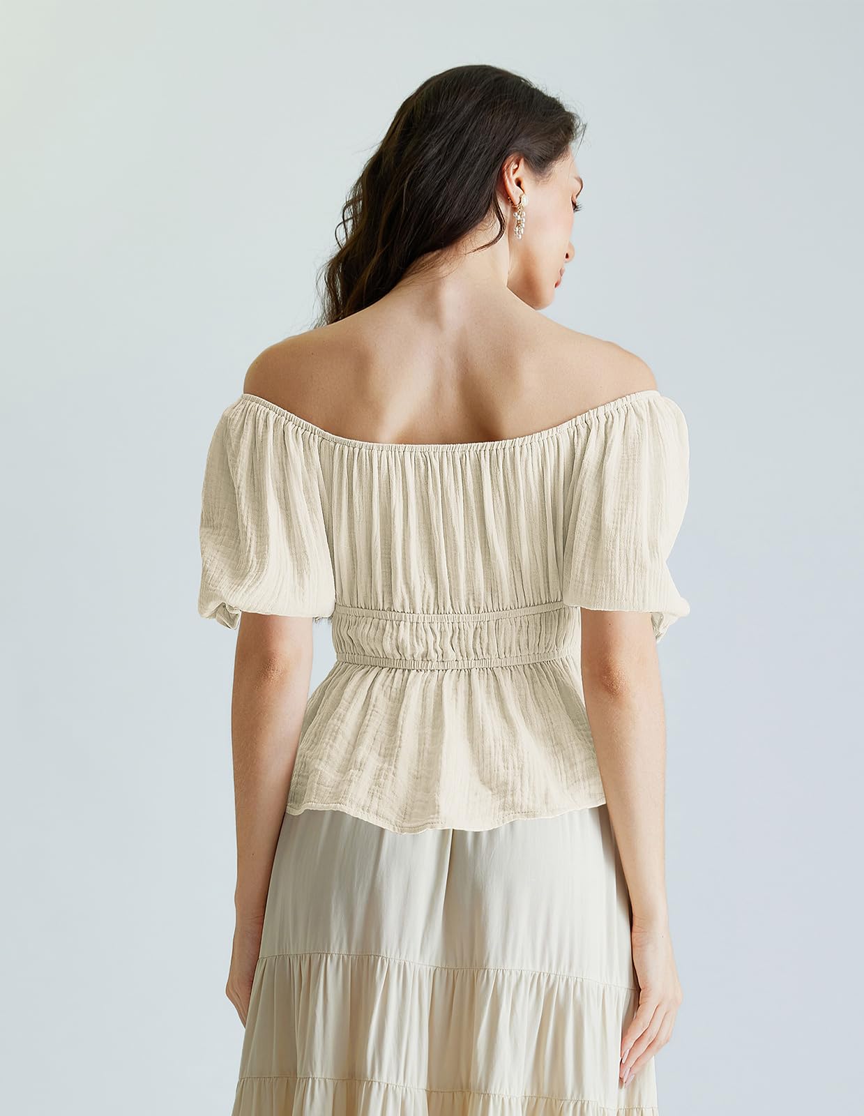 Women Peasant Blouse Renaissance Pirate Short Sleeve Shirt Tops Apricot M